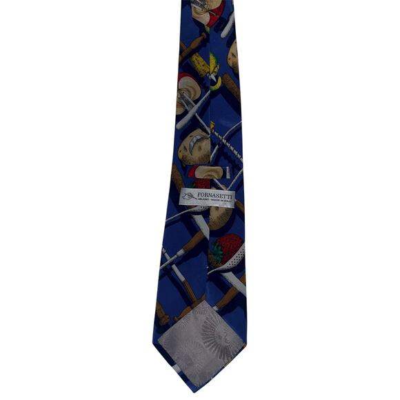 Maus & Hoffman Italian Silk Novelty Kitchen Fruit Print Necktie Blue Vintage - Picture 5 of 8